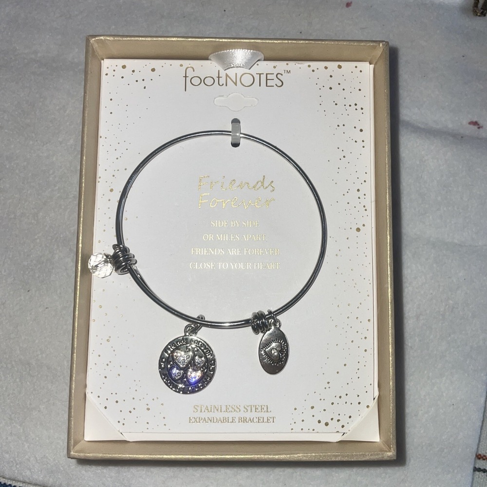 FOOTNOTES "FRIENDS FOREVER" Stainless Steel Expandable Bracelet With Charms NIB‎